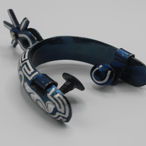 Authentic Blue Mexican Charro Spurs: Premium Stainless Steel with Intricate Engravings