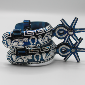 
            
                Cargar imagen en el visor de la galería, Authentic Blue Mexican Charro Spurs: Premium Stainless Steel with Intricate Engravings
            
        