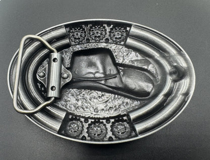Mexican charro belt buckle silver cowboy hat turquoise beads back view 2 - hebilla charra